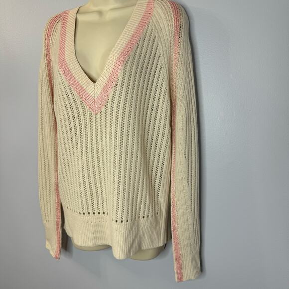 Reiss Vale Wool Blend Knitted V-Neck Sweater Cream Relax Fit Women's M - Picture 10 of 12